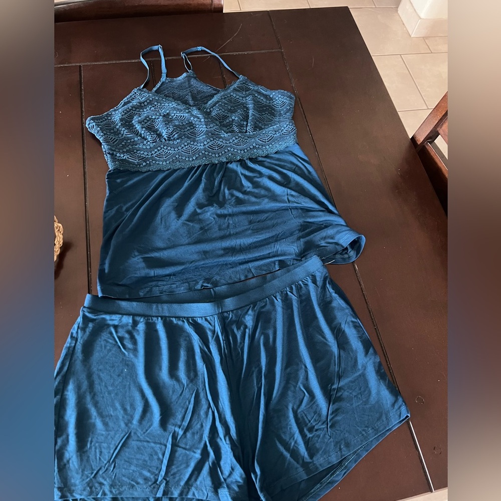 Cynthia Rowley Teal Lace-Trim Camisole & Short Sleep Set